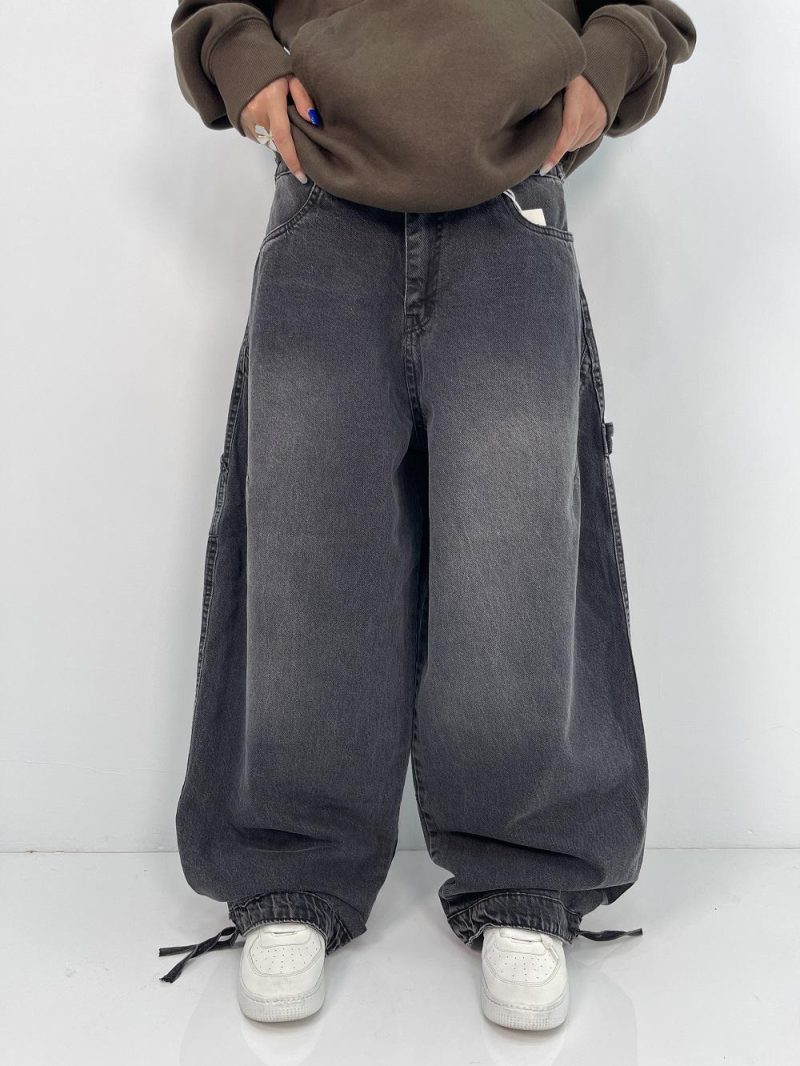 شلوار جین زنانه بالونی کارپنتری زغالی