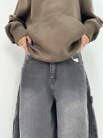 شلوار جین زنانه بالونی کارپنتری زغالی