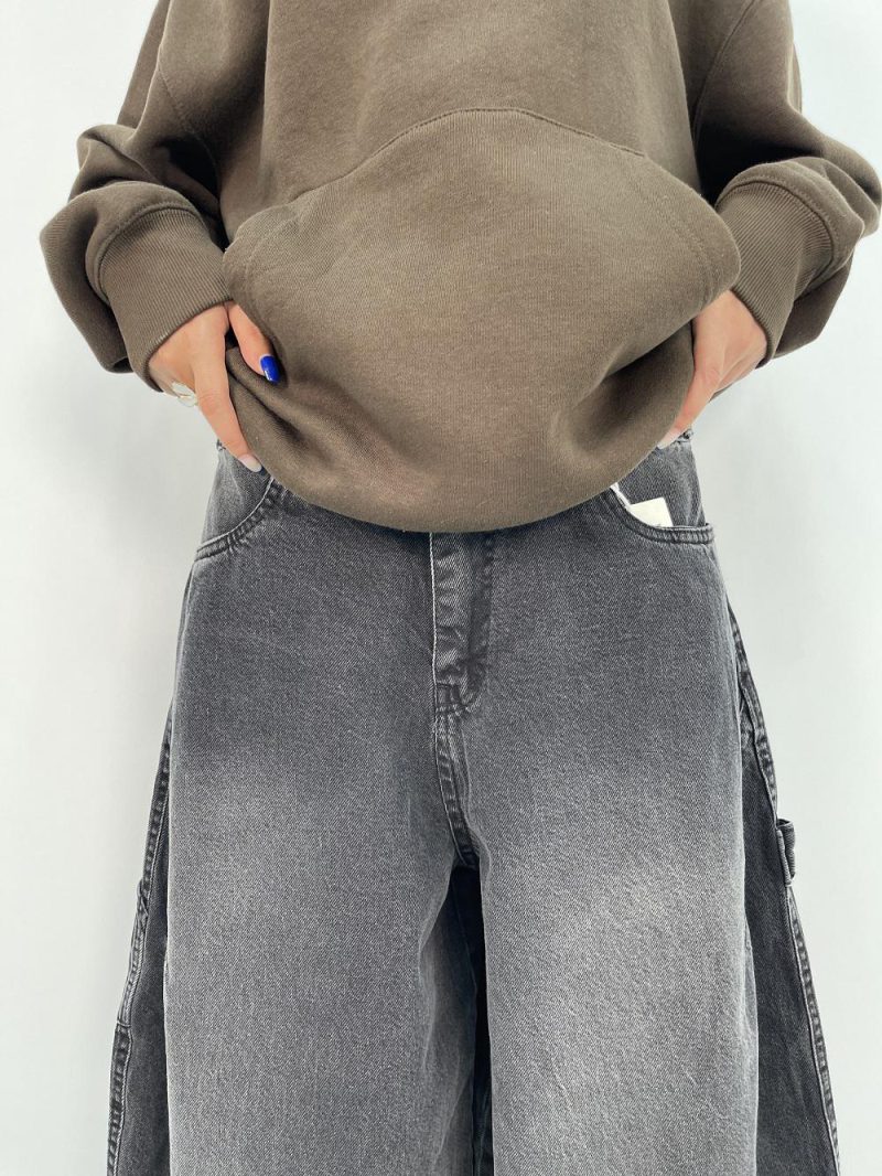 شلوار جین زنانه بالونی کارپنتری زغالی