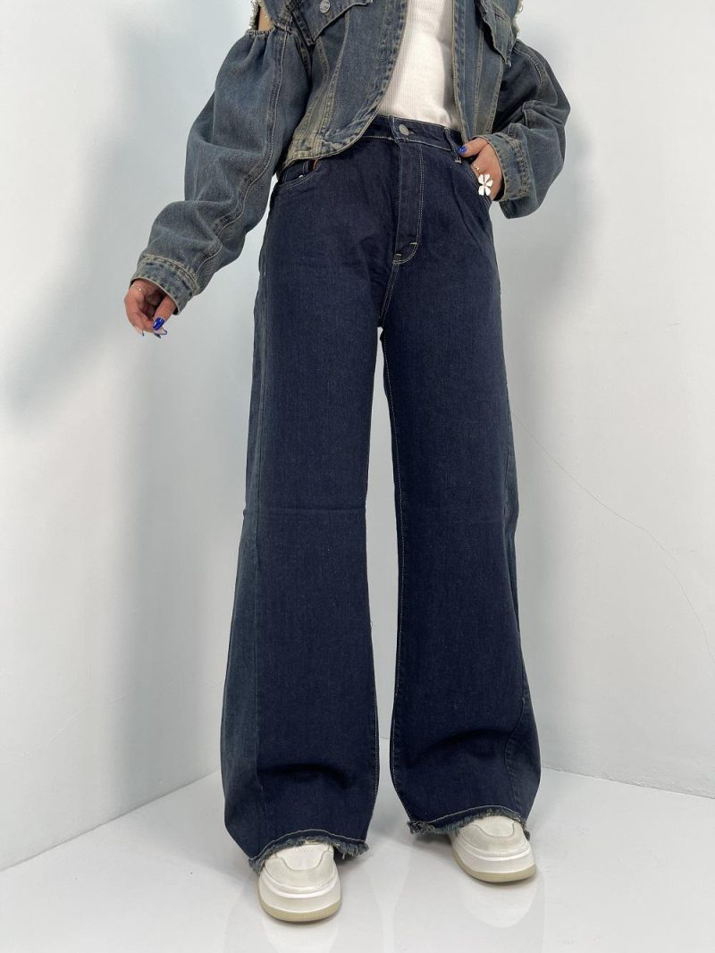 شلوار جین زنانه شافل سرمه ای بغل تینت