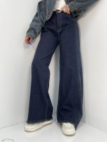 شلوار جین زنانه شافل سرمه ای بغل تینت