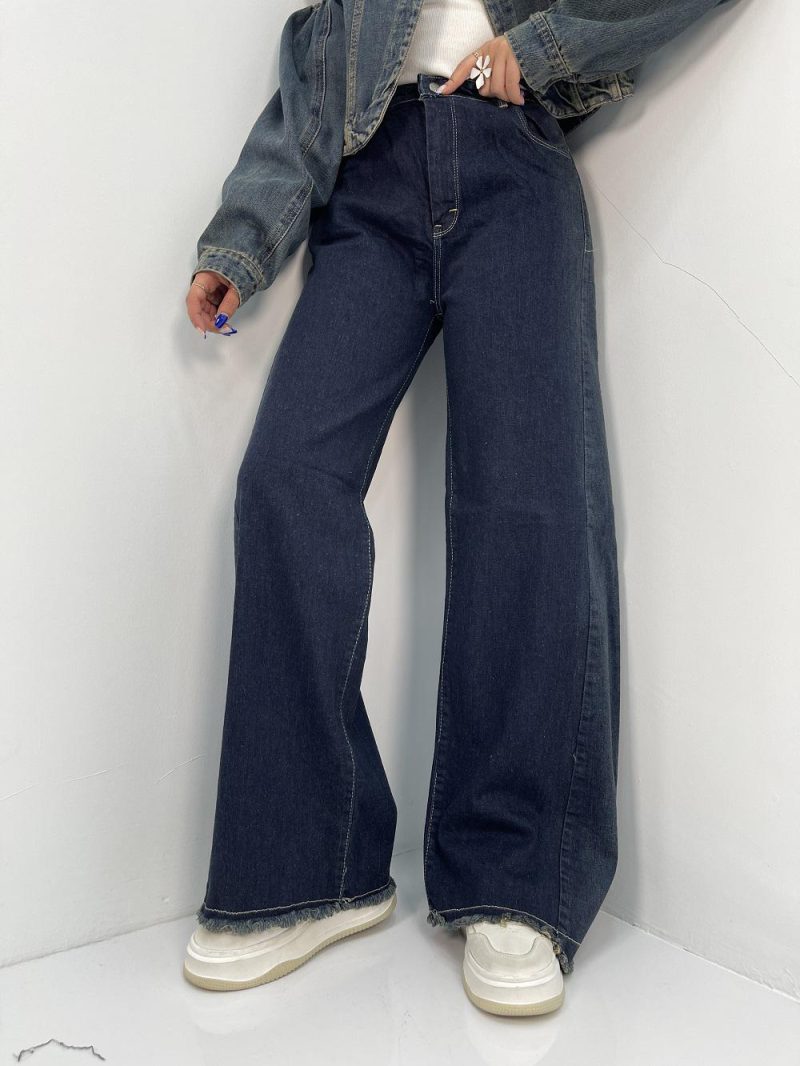 شلوار جین زنانه شافل سرمه ای بغل تینت