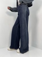 شلوار جین زنانه شافل سرمه ای بغل تینت