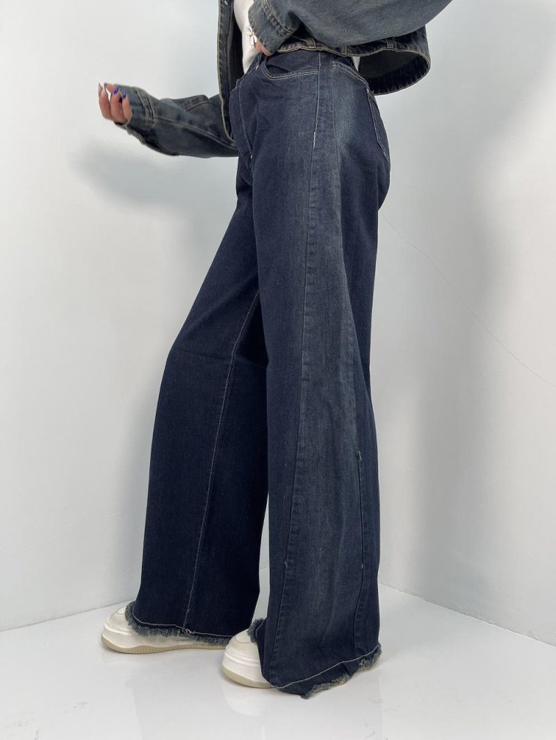 شلوار جین زنانه شافل سرمه ای بغل تینت