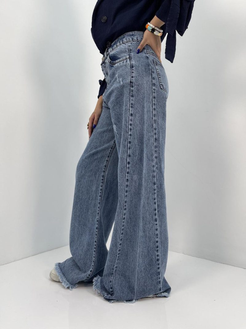 شلوار جین زنانه شافل آبی برفکی