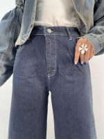 شلوار جین زنانه شافل سرمه ای بغل تینت