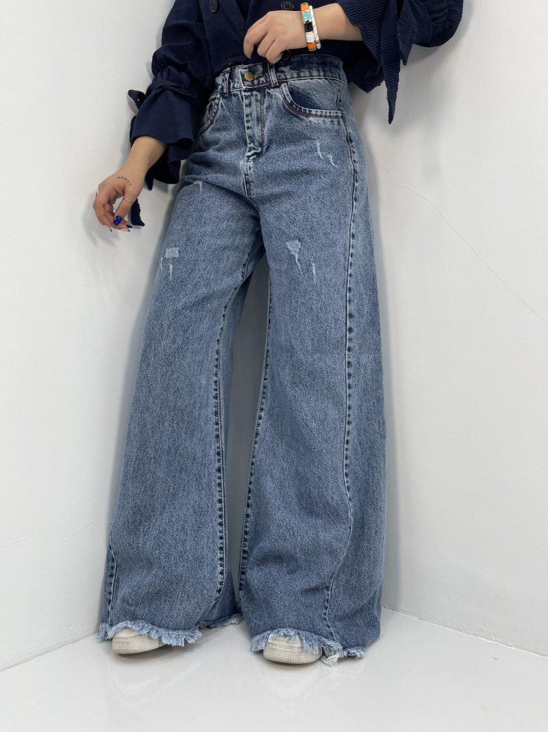 شلوار جین زنانه شافل آبی برفکی