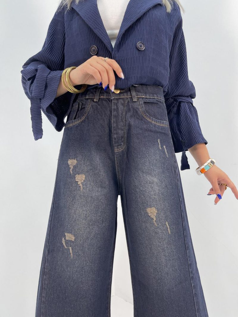 شلوار جین زنانه شافل سرمه ای