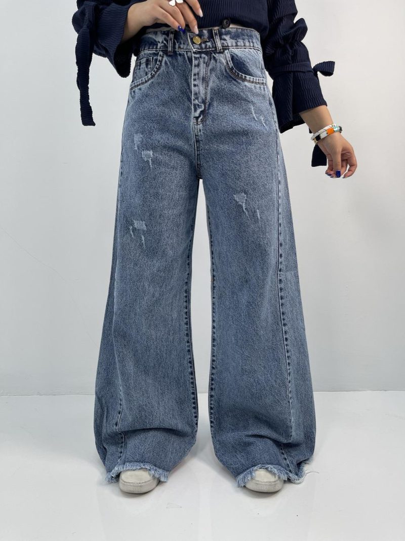 شلوار جین زنانه شافل آبی برفکی