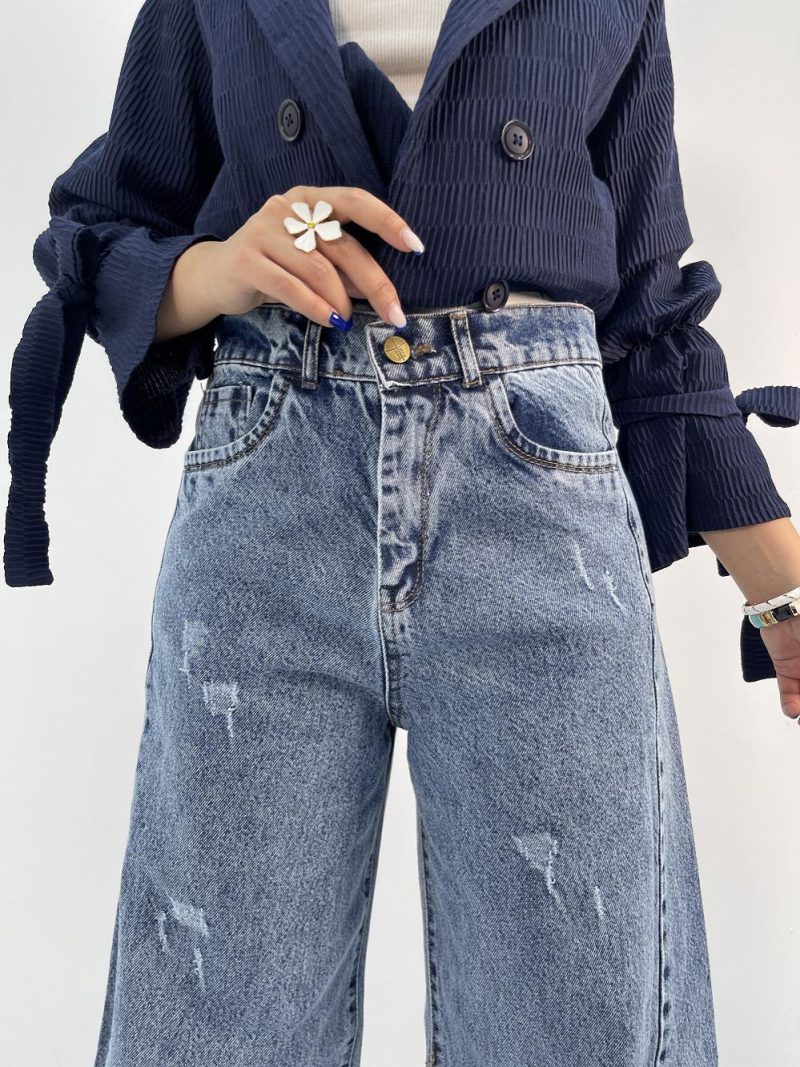 شلوار جین زنانه شافل آبی برفکی