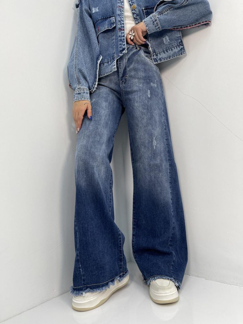 شلوار جین زنانه شافل آبی تیره