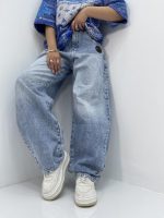 شلوار جین زنانه بالونی آبی یخی