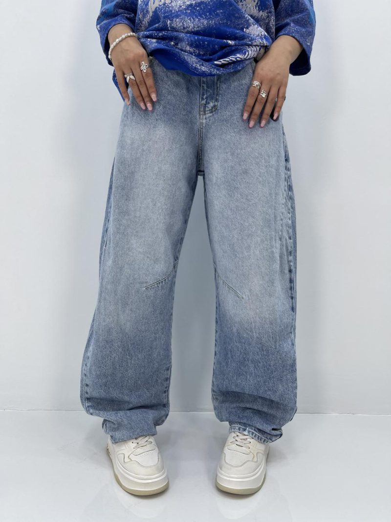 شلوار جین زنانه بالونی آبی یخی