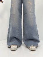 شلوار جین زنانه فول بگ آبی کثیف شور