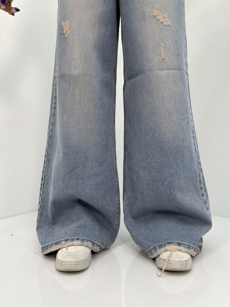 شلوار جین زنانه فول بگ آبی کثیف شور