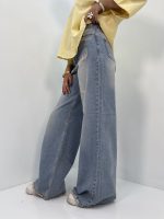شلوار جین زنانه فول بگ آبی کثیف شور