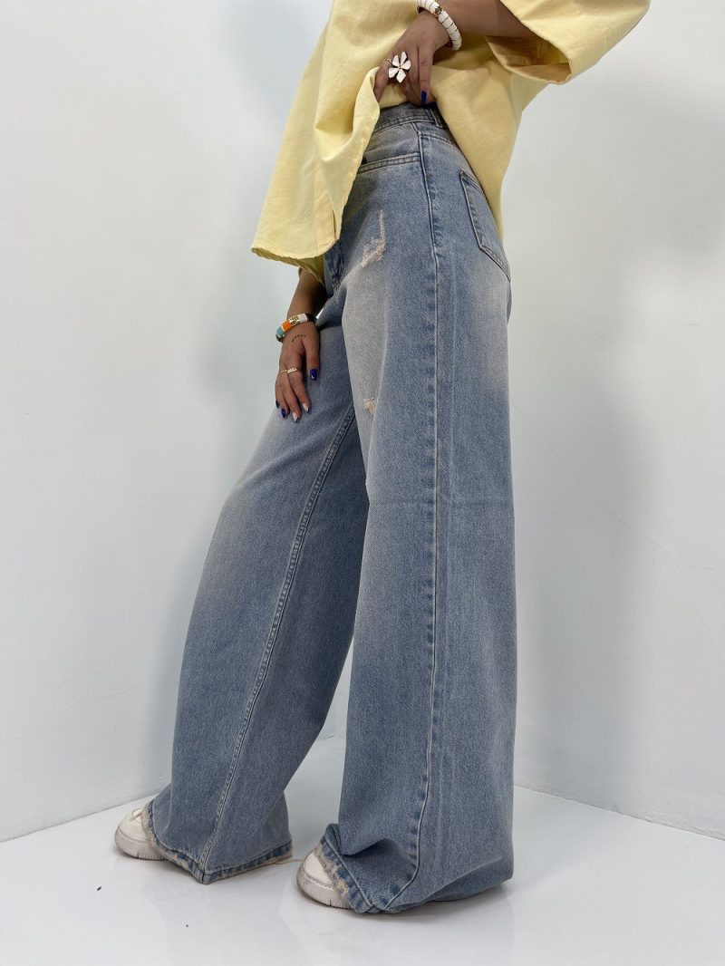 شلوار جین زنانه فول بگ آبی کثیف شور