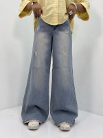 شلوار جین زنانه فول بگ آبی کثیف شور