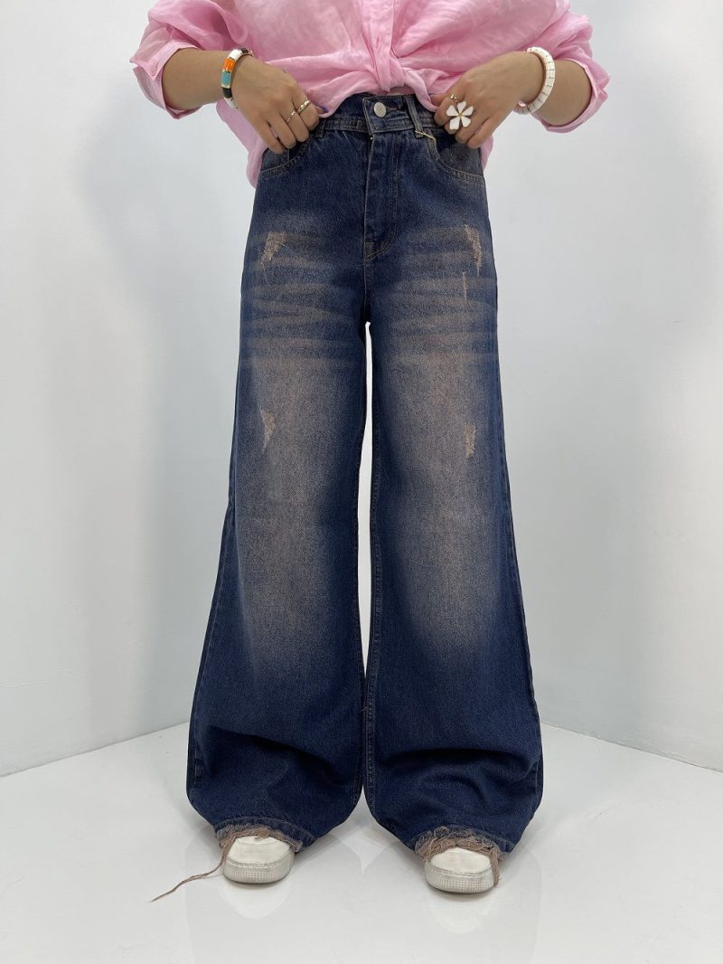 شلوار جین زنانه فول بگ آبی