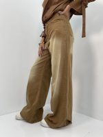 شلوار جین زنانه فول بگ کتان قهوه ای