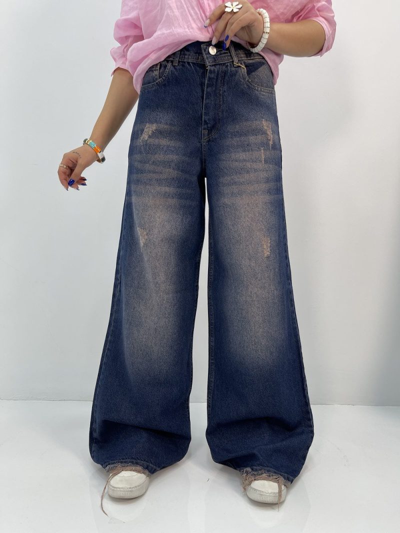 شلوار جین زنانه فول بگ آبی