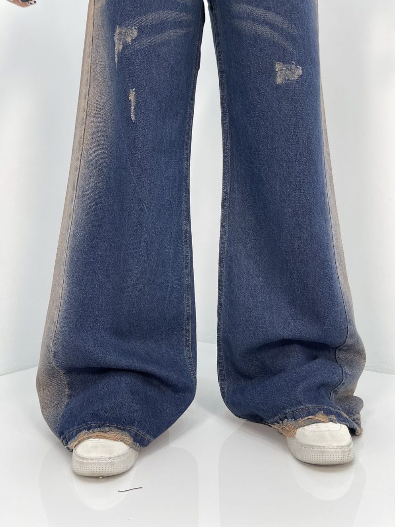 شلوار جین زنانه شافل آبی سنگشور