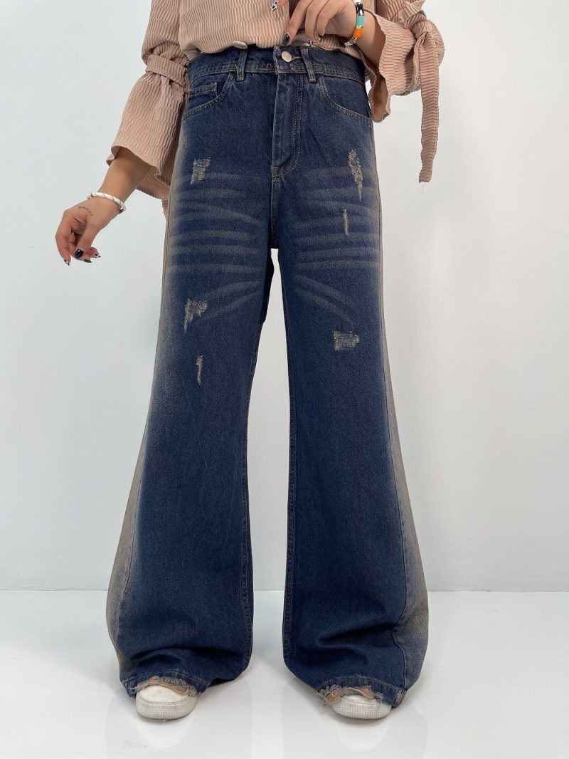 شلوار جین زنانه شافل آبی سنگشور