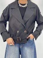 ترنچ کت کوتاه زنانه مشکی کتان زارا