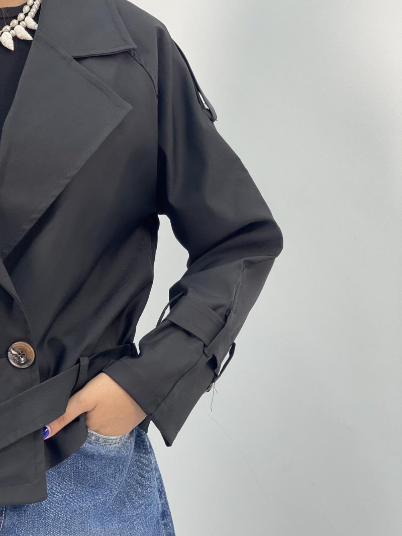 ترنچ کت زنانه کوتاه کتان زارا رنگ مشکی