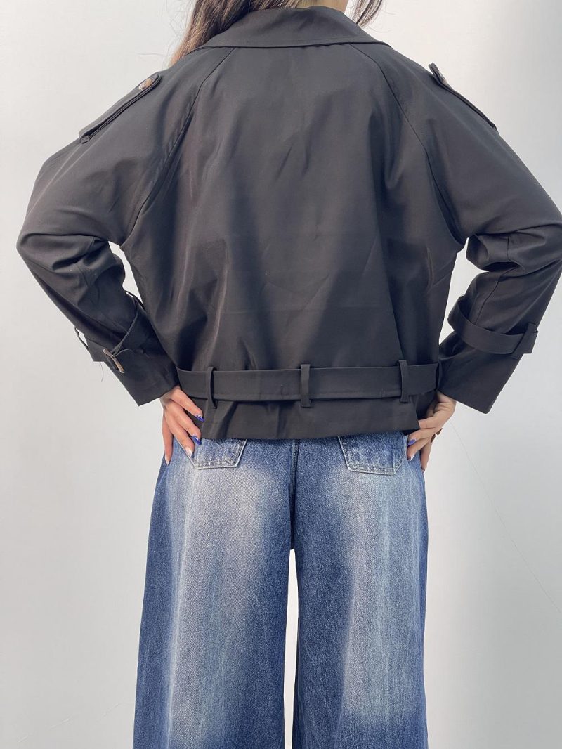 ترنچ کت زنانه کوتاه کتان زارا رنگ مشکی