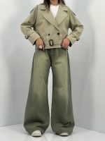 ترنچ کت زنانه کوتاه کتان زارا رنگ سبز