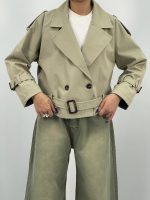 ترنچ کت زنانه کوتاه کتان زارا رنگ سبز