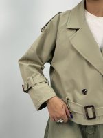 ترنچ کت زنانه کوتاه کتان زارا رنگ سبز