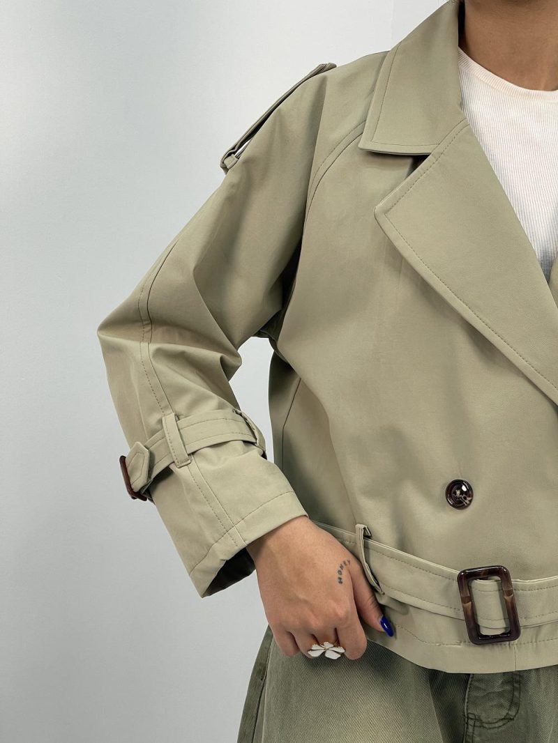 ترنچ کت زنانه کوتاه کتان زارا رنگ سبز