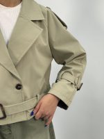 ترنچ کت زنانه کوتاه کتان زارا رنگ سبز