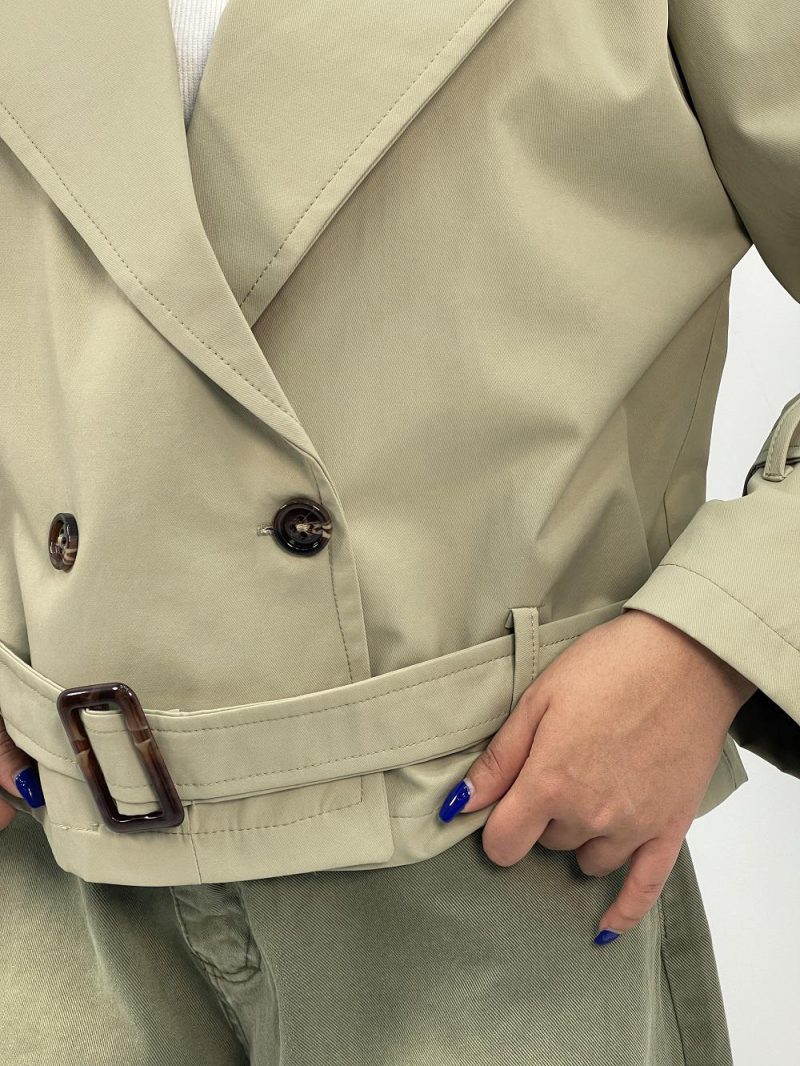 ترنچ کت زنانه کوتاه کتان زارا رنگ سبز