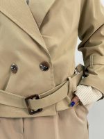 ترنچ کت زنانه کوتاه کتان زارا رنگ کرم