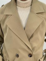 ترنچ کت زنانه کوتاه کتان زارا رنگ کرم