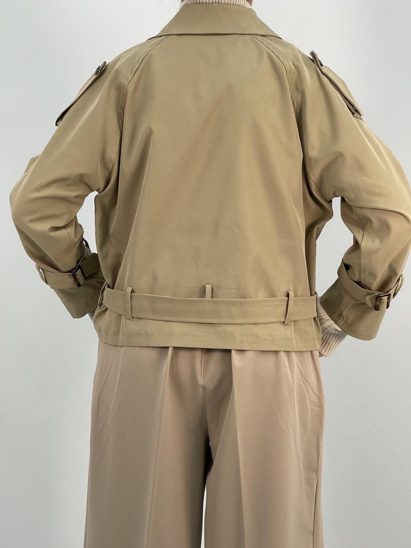 ترنچ کت زنانه کوتاه کتان زارا رنگ کرم