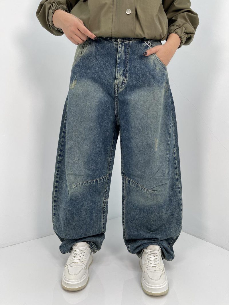 شلوار جین زنانه بالونی آبی با تینت سبز