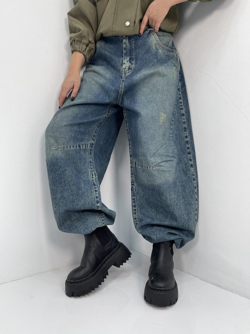 شلوار جین زنانه بالونی آبی با تینت سبز