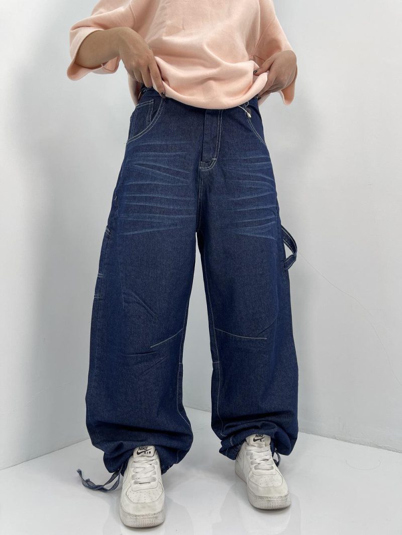 شلوار جین زنانه بالونی مکس آبی تیره با دوخت سفید