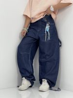 شلوار جین زنانه بالونی مکس آبی تیره با دوخت سفید