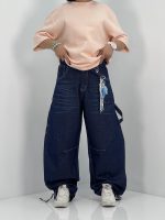 شلوار جین زنانه بالونی مکس آبی تیره با دوخت سفید