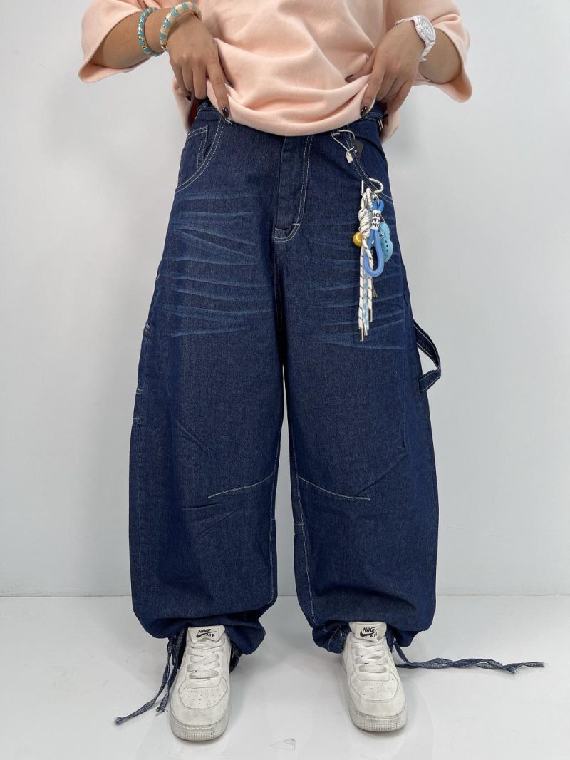 شلوار جین زنانه بالونی مکس آبی تیره با دوخت سفید