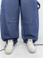 شلوار جین زنانه بالونی مکس آبی تیره با دوخت سفید