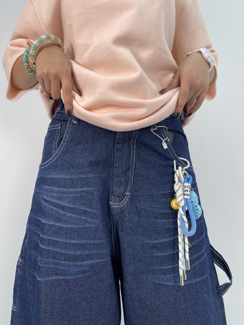 شلوار جین زنانه بالونی مکس آبی تیره با دوخت سفید