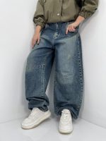 شلوار جین زنانه بالونی آبی با تینت سبز