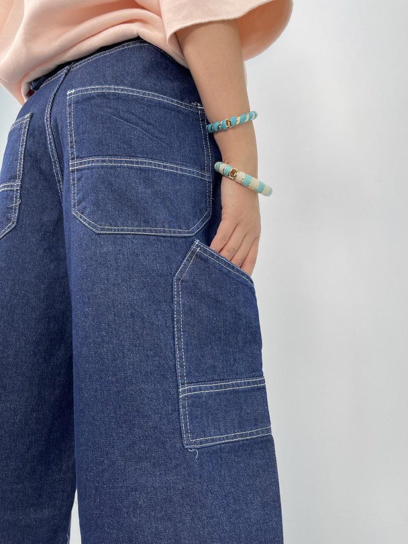 شلوار جین زنانه بالونی مکس آبی تیره با دوخت سفید