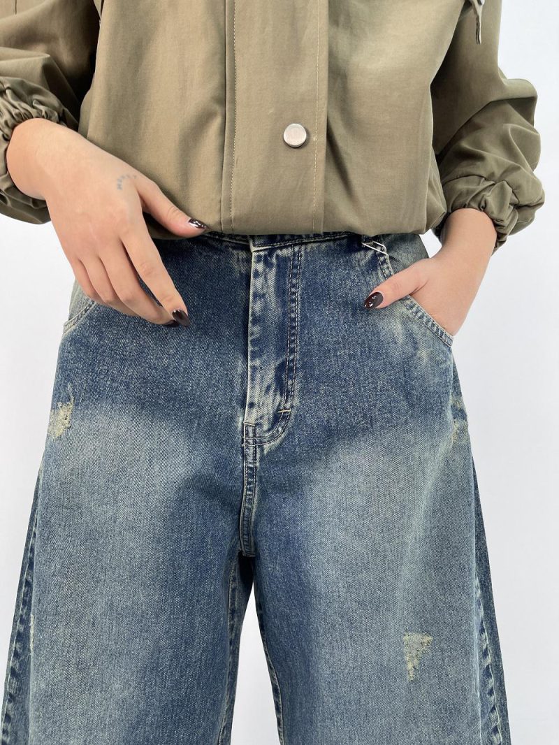 شلوار جین زنانه بالونی آبی با تینت سبز